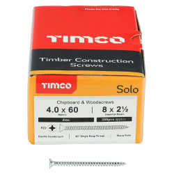 TIMCO Solo Chippy Pozi Countersunk Wood Screws - 4.0 x 60mm - Zinc Plated - Pack of 200