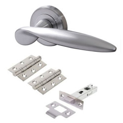Altro Satin Chrome Latch Door Handles on Rose Pack - Lancaster Range