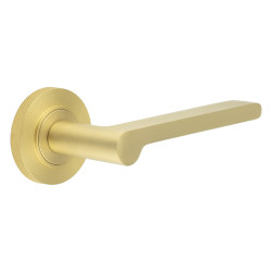 Burlington by Frelan Satin Brass Fire Rated Door Handles on Round Knurled Rose - Fitzrovia Range