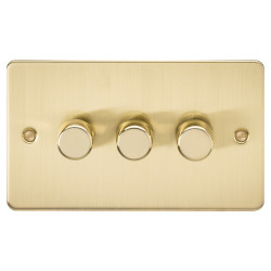 Knightsbridge 5-150W 3 Gang 2 Way Push On/Off Rotary Flat Intelligent LED Dimmer - Brushed Brass
