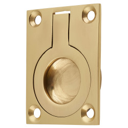 Altro Rectangular Flush Ring Cabinet Pull Handle - 50 x 38mm - Polished Brass