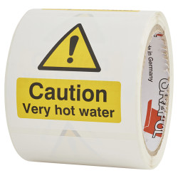 Altro Caution Very Hot Water - 80 x 80mm - Self Adhesive Vinyl Labels - Roll of 250