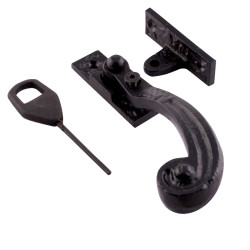 Olde Forge Tudor Locking Wedge Casement Window Fastener - Left Hand - Antique Black Iron