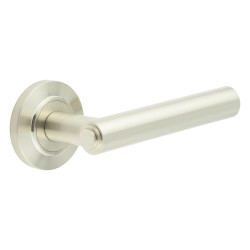 Burlington by Frelan Satin Nickel Fire Rated Door Handles on Round Chamfered Rose - Richmond Range