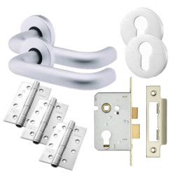 Touchpoint Satin Aluminium 19mm Return to Door Euro Lock Door Handles on Rose Pack