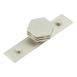 Hoxton by Frelan Nile Hex Cabinet Knob on Stepped Backplate - 40mm Diameter - Satin Nickel