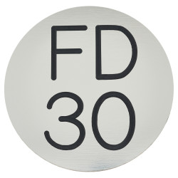 Altro FD30 Fire Door Sign - Self Adhesive - 50mm Diameter - Rigid Plastic - Silver