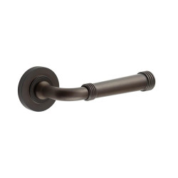 Burlington by Frelan Dark Bronze Fire Rated Door Handles on Round Rose - Highgate Range