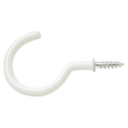 Cup Hook - 50mm Hook - White Plastic Coated - Pack of 10