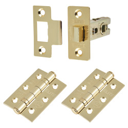 Altro Tubular Latch Pack - 76mm Case - 57mm Backset - 2 x Fire Rated Ball Bearing Hinges - Polished Brass
