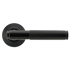 From The Anvil Black Knurled Door Handles on Round Beehive Rose - Brompton Range