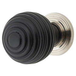 From The Anvil Beehive Ball Cabinet Knob - 35mm Diameter - Ebony - Polished Nickel Rose