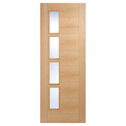 LPD Vancouver 4 Light Offset Clear Glazed Pre-Finished Solid Internal Door - 1981 x 838 x 35mm - Oak