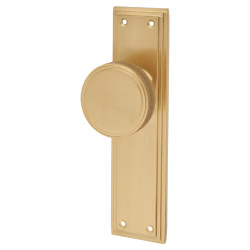 Hampstead Satin Brass Knurled Latch Mortice Door Knob on Backplate - 205 x 52mm - Miller Range