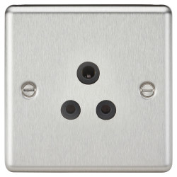 Knightsbridge 5A Round Edge Unswitched Round Pin Socket - Brushed Chrome with Black Insert