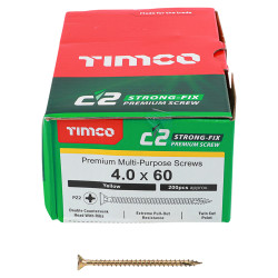 TIMCO C2 Strong-Fix Pozi Double Countersunk Wood Screws - 4.0 x 60mm - Yellow Zinc - Pack of 200