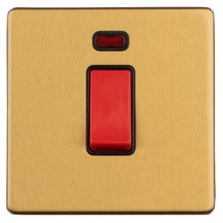 Eurolite Concealed 45A 1 Gang Screwless Flat Plate DP Cooker Switch with Neon - Satin Brass/Black