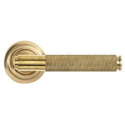 From The Anvil Polished Brass Knurled Door Handles on Round Art Deco Rose - Brompton Range
