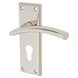 Serozzetta by Carlisle Brass Satin Nickel Euro Lock Door Handles - Trenta Range - 150 x 50mm