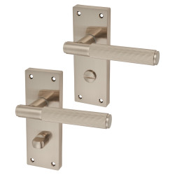 Altro Satin Nickel Lines Bathroom Door Handles - Nova Range - 155 x 55mm