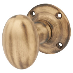 Antique Brass Oval Round Mortice Knob - 57mm Rose Diameter
