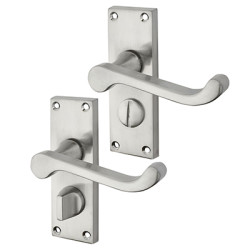 Touchpoint Satin Chrome Budget Scroll Privacy Door Handles - Short Plate - Mia Range - 114 x 42mm