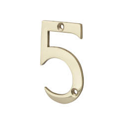 76mm Screw Fix Door Numeral - 5 - Polished Brass