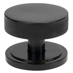 From The Anvil Brompton Round Knurled Centre Door Knob on Art Deco Rose - 90mm Rose - Black
