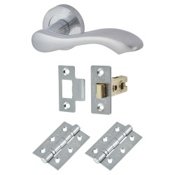 Touchpoint Satin Chrome Scroll Latch Door Handles on Rose Pack - Scarlett Range