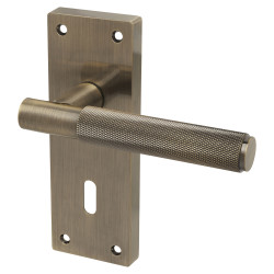 Altro Antique Brass Knurled Keyhole Lock Door Handles - Remi Range - 155 x 55mm