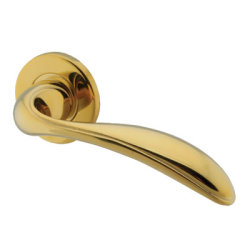Hampstead PVD Brass Scroll Door Handles on Round Rose - Swept 3 Range