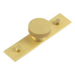 Hoxton by Frelan Thaxted Lines Round Cabinet Knob on Plain Backplate - 40mm Diameter - Satin Brass