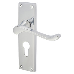 Touchpoint Polished Chrome Victorian Scroll Euro Lock Door Handles - 155 x 42mm