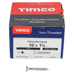 TIMCO Twin Threaded Pozi Countersunk Wood Screws - 10 x 1 1/2" - Zinc Plated - Pack of 200