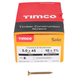 TIMCO Solo Chippy Pozi Countersunk Wood Screws - 5.0 x 45mm - Yellow Zinc - Pack of 200