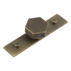 Hoxton by Frelan Nile Hex Cabinet Knob on Plain Backplate - 40mm Diameter - Antique Brass