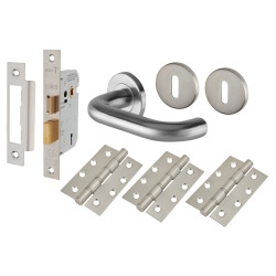 Touchpoint Satin Stainless Steel 19mm Return to Door 3 Lever Sashlock Door Handles on Rose Pack