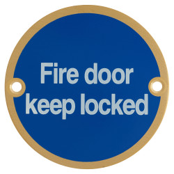 Hampstead Fire Door Keep Locked Door Sign - 75mm Diameter - Satin Brass