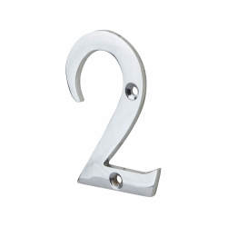 76mm Screw Fix Door Numeral - 2 - Polished Chrome