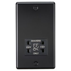 Knightsbridge 115/230V Round Edge Dual Voltage Shaver Socket - Matt Black with Black Insert