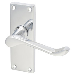 Touchpoint Polished Chrome Victorian Scroll Latch Door Handles - Short Plate - 118 x 42mm