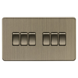 Knightsbridge 10AX 6 Gang 2 Way Screwless Flat Plate Light Switch - Antique Brass