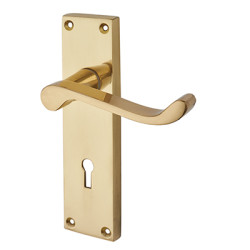 Touchpoint Polished Brass Budget Scroll Keyhole Lock Door Handles - Mia Range - 153 x 42mm
