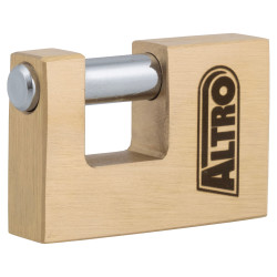 Altro Solid Brass Shutter Lock - 70mm Body - 16.5 x 22mm Shackle - Keyed to Differ