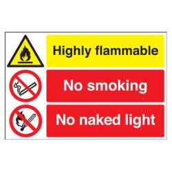 Altro Danger Highly Flammable / No Smoking / No Naked Lights Sign - 600 x 400mm - Rigid Plastic