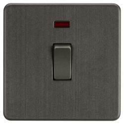 Knightsbridge 20A 1 Gang Double Pole Screwless Flat Plate Appliance Switch with Neon - Smoked Bronze