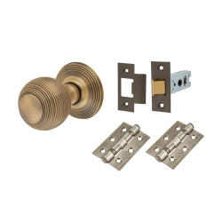 Hampstead Antique Brass Beehive Mortice Door Knobs Pack - 60mm Rose Diameter