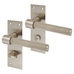 Altro Satin Nickel Knurled Bathroom Door Handles - Loxley Range - 150 x 50mm