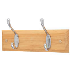 Touchpoint Hat & Coat Hook Rail - 225 x 70mm - 2 Hooks - Pine Board with Polished Chrome Hooks