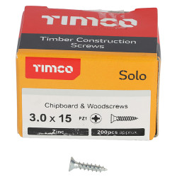 TIMCO Solo Chippy Pozi Countersunk Wood Screws - 3.0 x 15mm - Zinc Plated - Pack of 200